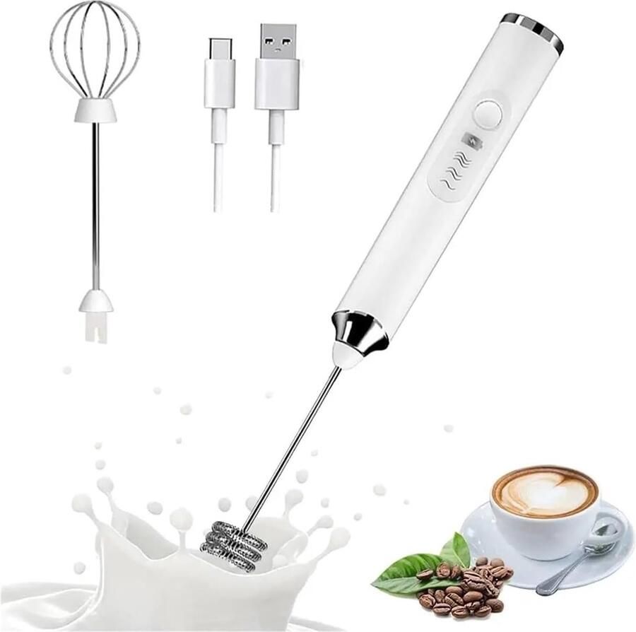 VHV Melkschuimer Elektrisch Melkopschuimer Handmatig Barista koffie set Wit