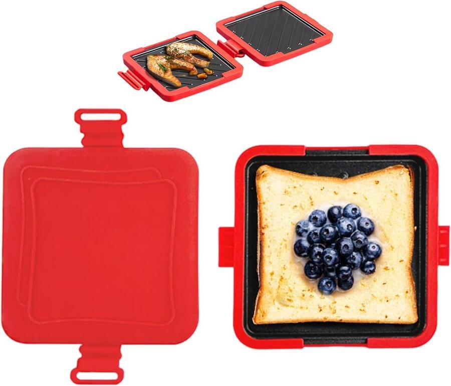 VHV Tosti Apparaat Sandwich Maker Tosti Broodrooster Draadloze Sandwichmaker Antiaanbaklaag Voor Kantoor Studentenkamer En Magnetron Rood