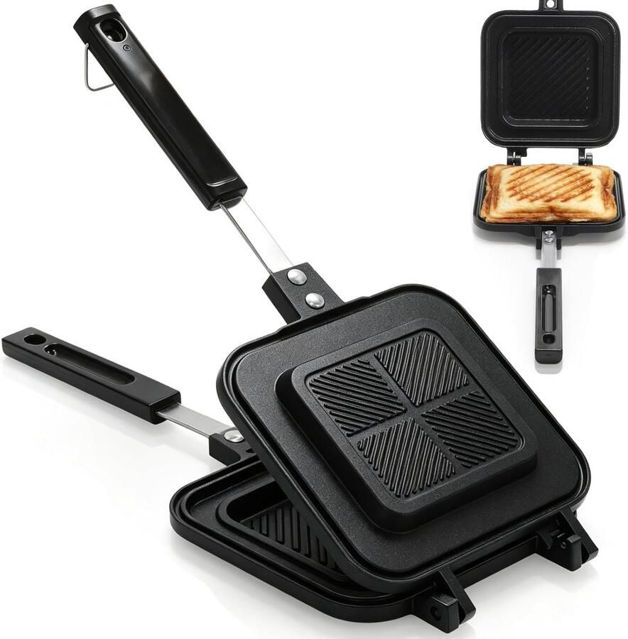 VHV Tosti Apparaat Sandwich Maker Tosti Broodrooster Sandwichmaker Camping Dubbelzijdige Koekenpan Snel Opwarmen Eenvoudig Schoon Te Maken Ideaal Voor Op De Camping Of Voor Keuken Ontbijt Nieuw Model