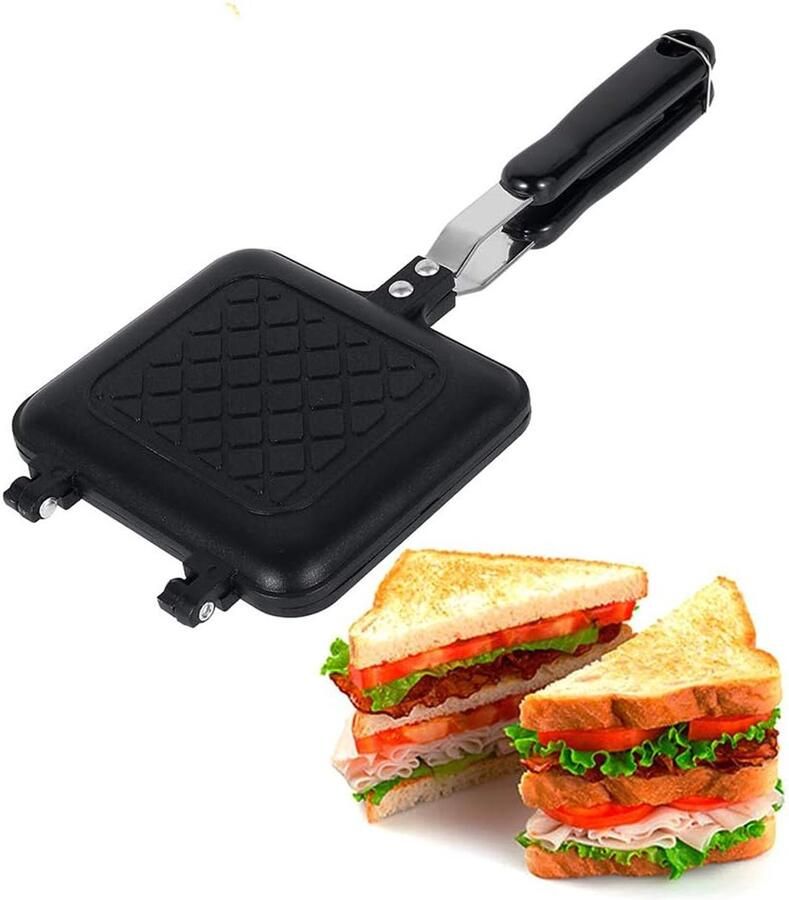 VHV Tosti Apparaat Sandwich Maker Tosti Broodrooster Snel Opwarmen Eenvoudig Schoon Te Maken Ideaal Voor Op De Camping Of Voor Keuken Ontbijt Zwart
