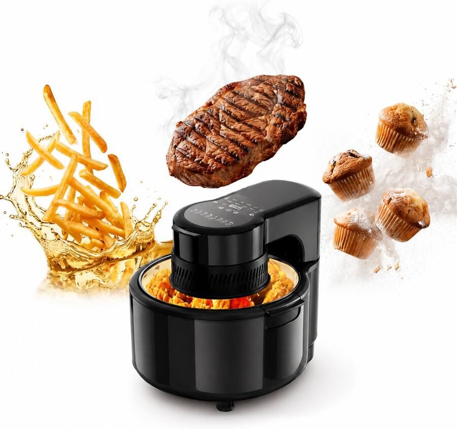 VidaStore Airfryer Transparante Airfryer oven Glazen deksel 8 programma's 5 liter Compact 33x28x27