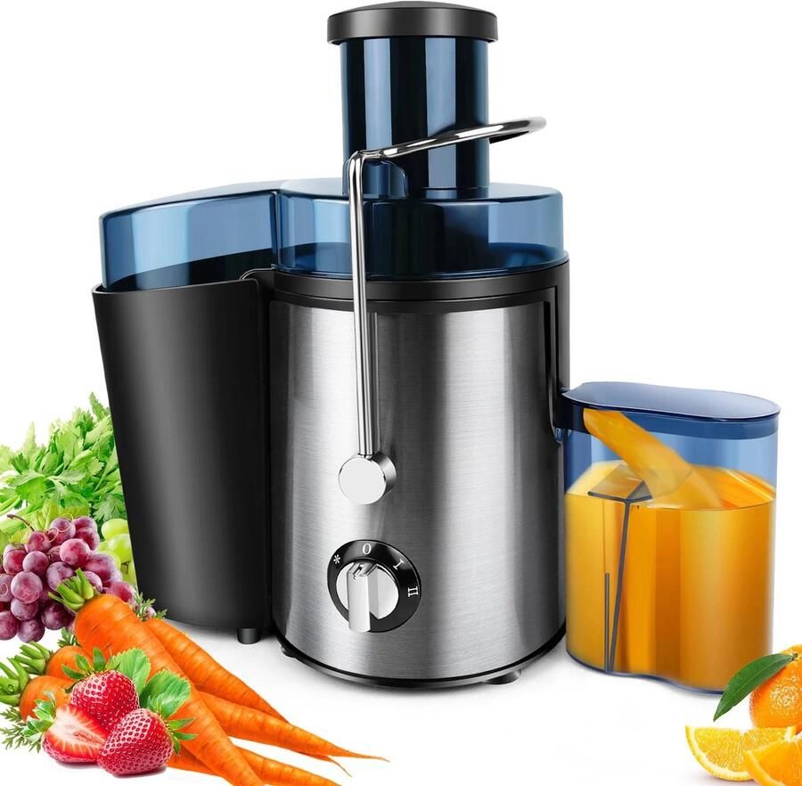 Premium Sapcentrifuge Elektrische Sappers Roestvrijstaal Capaciteit 500 ml 2 Snelheden Gezondheid Compact Groente en Fruit Geschikt voor Thuisgebruik Zilverkleurig 1000 Watt