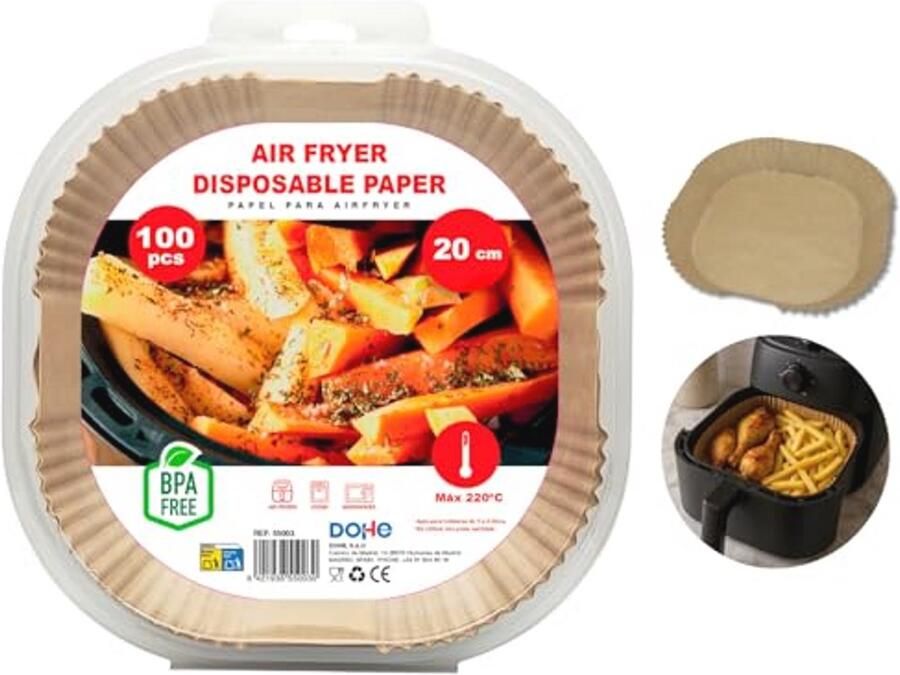 Vierkant Airfryer Papier voor 20-24 cm Airfryers 100 Stuks BPA-vrij en Antiaanbak