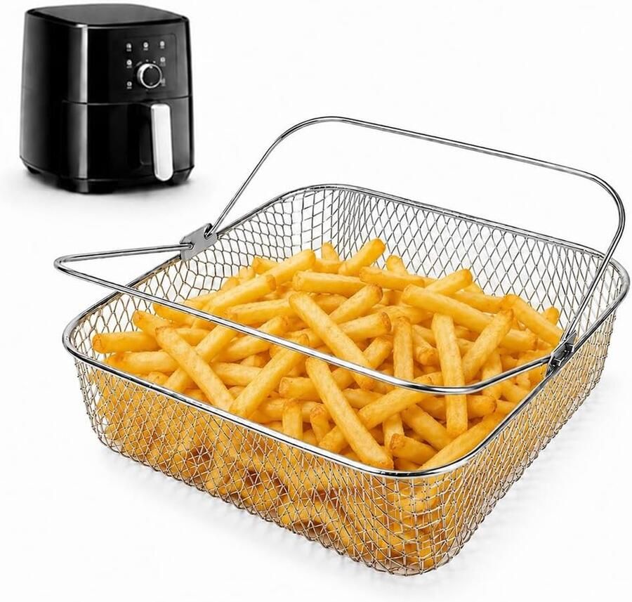 Vierkant airfryermandje met handvat gemaakt van 304 roestvrij staal geschikt voor airfryers