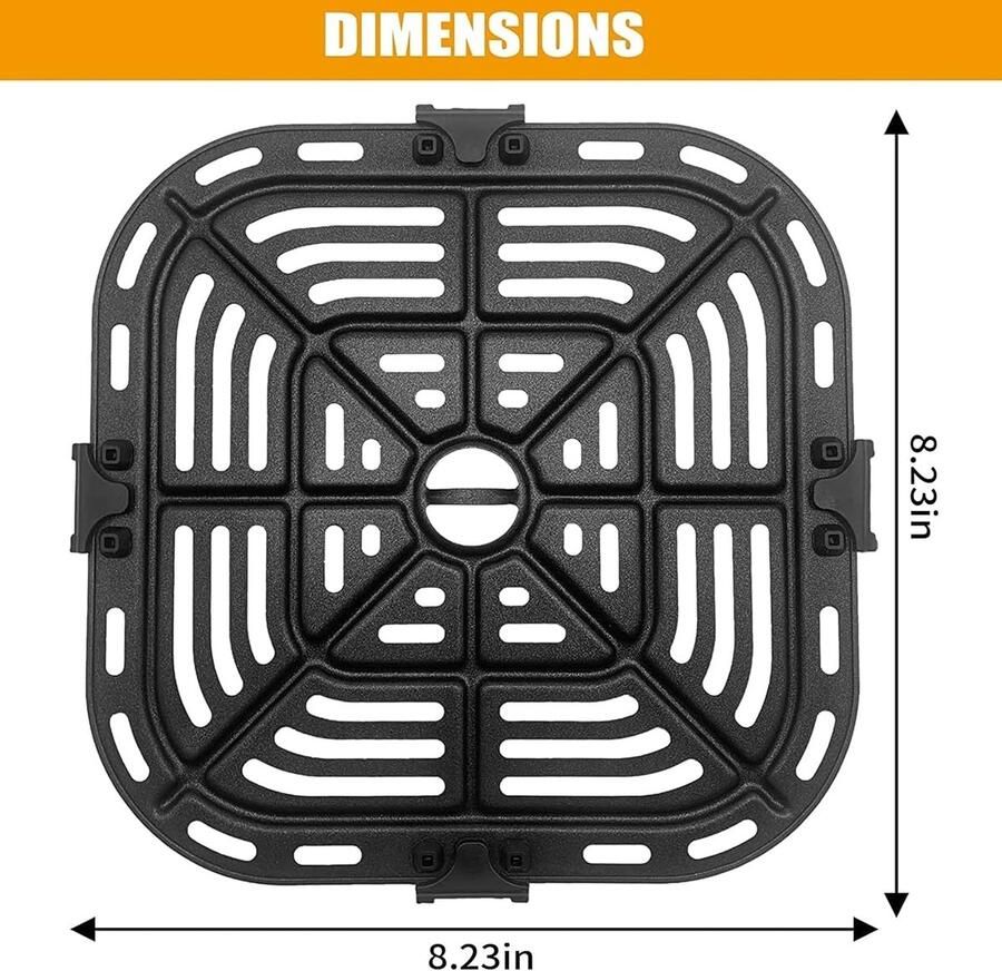 Vierkante Airfryer Grillpan 21x21 cm Non-stick Crisper Plaat Accessoire met Rubberen Bumpers