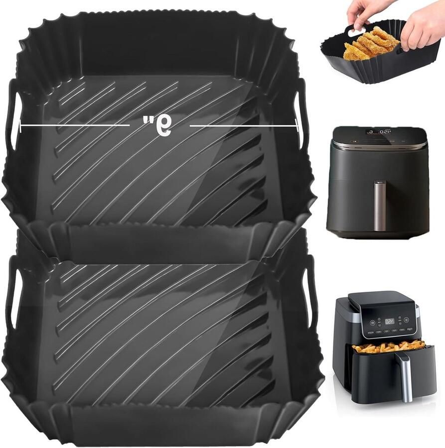 Vierkante Airfryer Liners Airfryer Mand Insert Airfryen Zonder Knoeien Met Grepen en Ribbels 9 Inch Vierkant