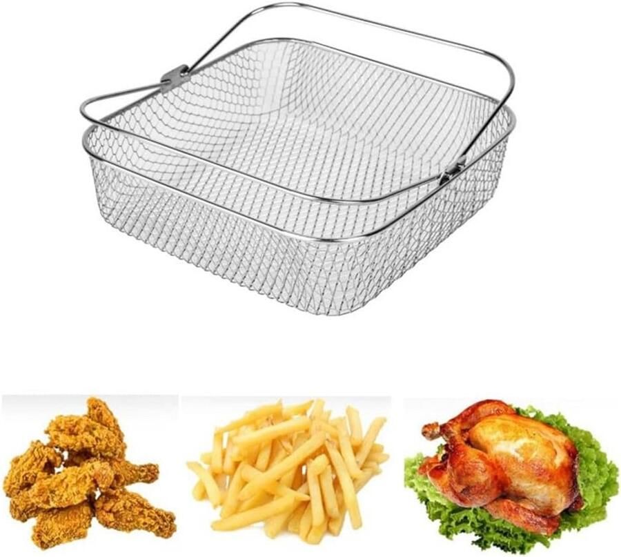 Vierkante Airfryer Mand met Handvat RVS Grillrek voor 5.8QT & 6QT Heteluchtfriteuses