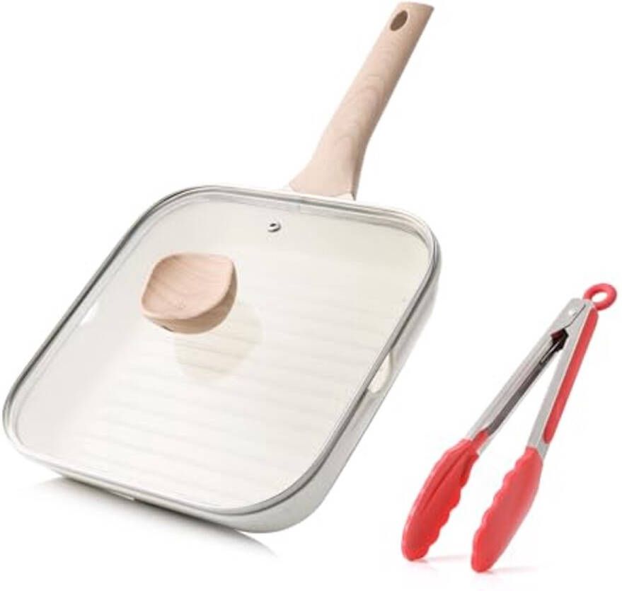 Vierkante Anti-aanbak Grillpan met Deksel 24 cm Inductie Kookpan voor Binnen Koken