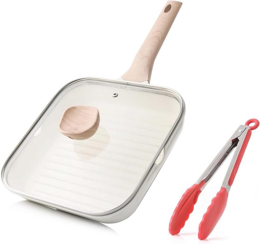 Vierkante Anti-aanbak Grillpan met Deksel 24 cm Inductie Kookpan voor Binnen Koken