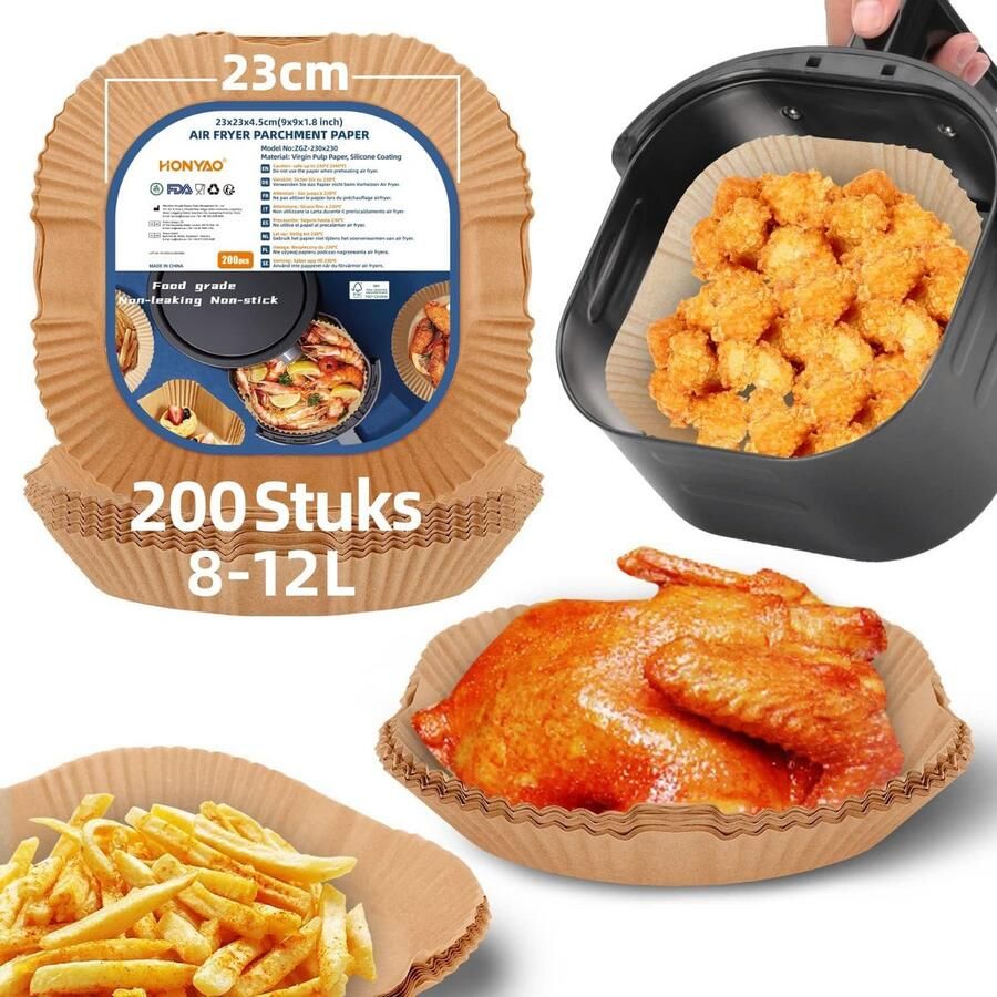 Vierkante Bakmatten voor Airfryer XXL Dubbeldikke Antiaanbaklaag voor Frituren en Bakken (200 stuks)
