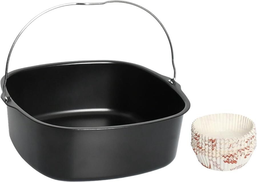 Vierkante Bakplaat Airfryer Accessoire Taarten Pizza Bakken Roestvrij Staal 21.6 x 21.6 cm Zwart