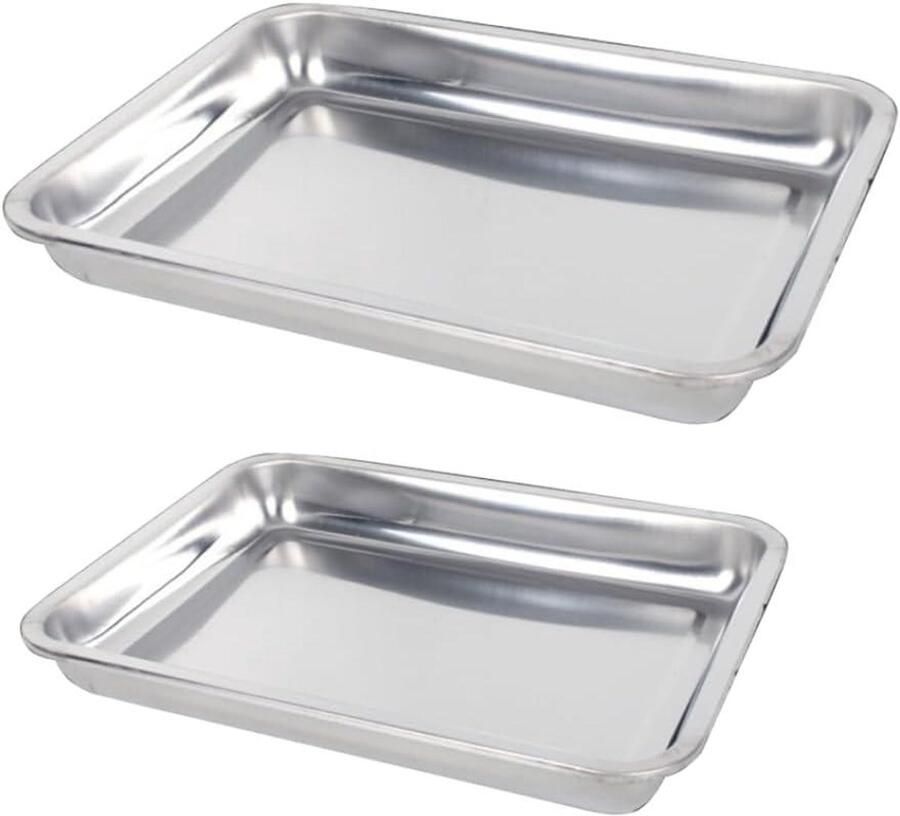 Vierkante Bakplaten Oven Trays Bakken en Braden Roestvrij Staal Set van 2 stuks Zilver