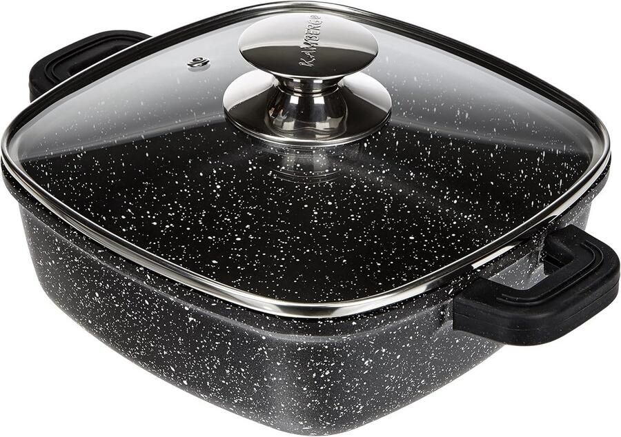 Vierkante Braadpan Gegoten Aluminium Langzaam Garen Voor Alle Warmtebronnen 24 x 24 cm Zwart
