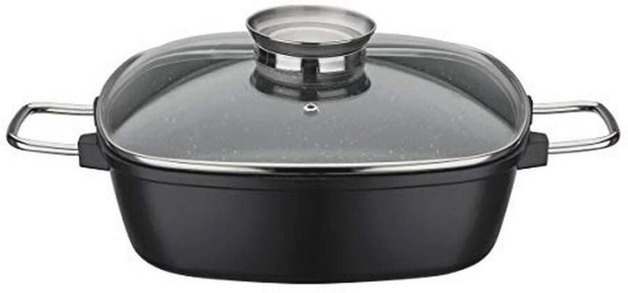 Vierkante Braadpan Graniet 28x28 cm Zwart Aluminium Ideaal voor Inductie