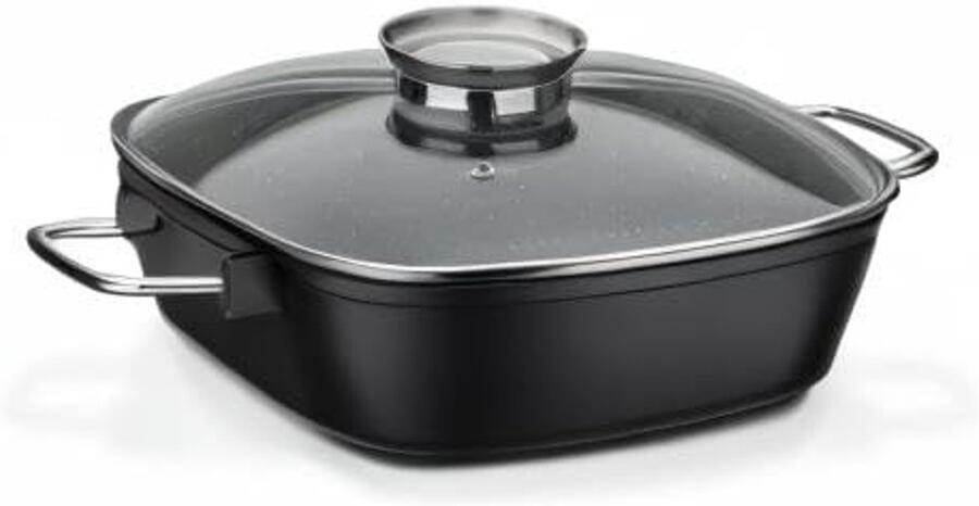 Vierkante Braadpan Graniet 28x28 cm Zwart Aluminium Ideaal voor Inductie