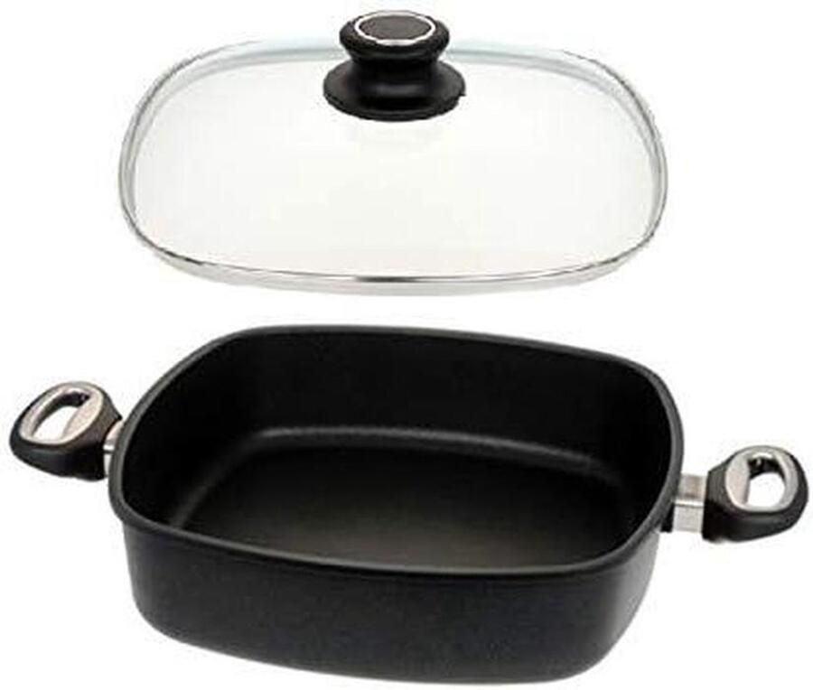 Vierkante Braadpan Koekenpan Grillpan Gevogelte Braden Lotus Titanium Afwerking 29 cm Zwart