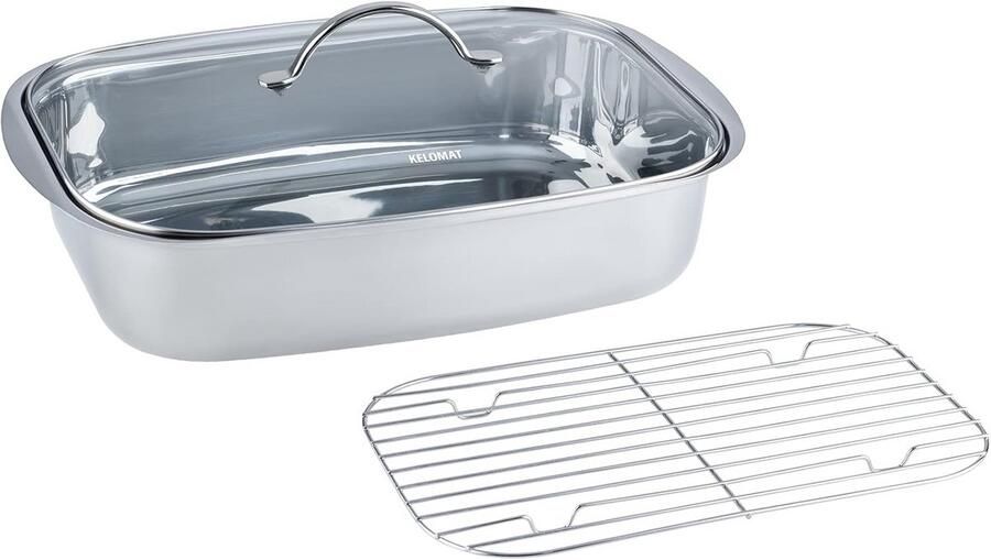 Vierkante Braadpan met Glasdeksel 36x24 5x9 cm RVS 18 10 Inductie Geschikt
