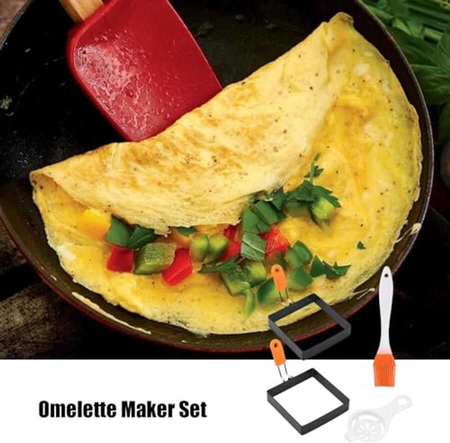 Vierkante eierring met siliconen handvat RVS anti-aanbak eiervorm