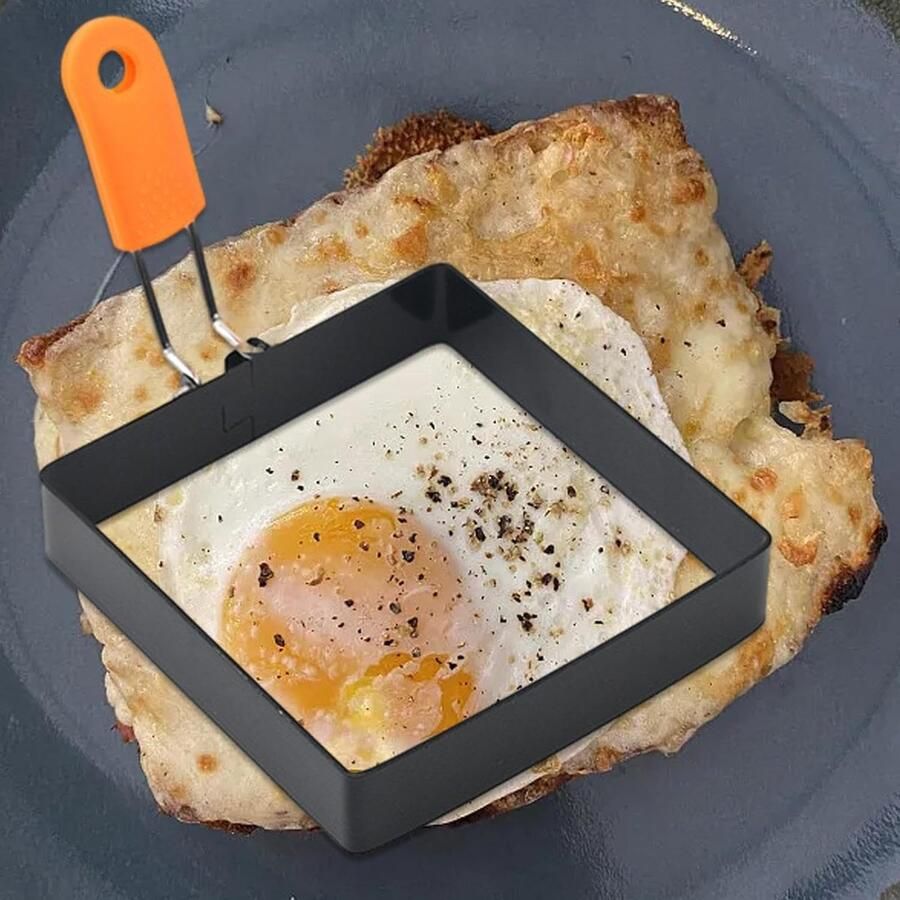 Vierkante eierring Omelet mal Ontbijtring Ontbijt maken Onderscheidend vierkant ontwerp 10 cm Zilver