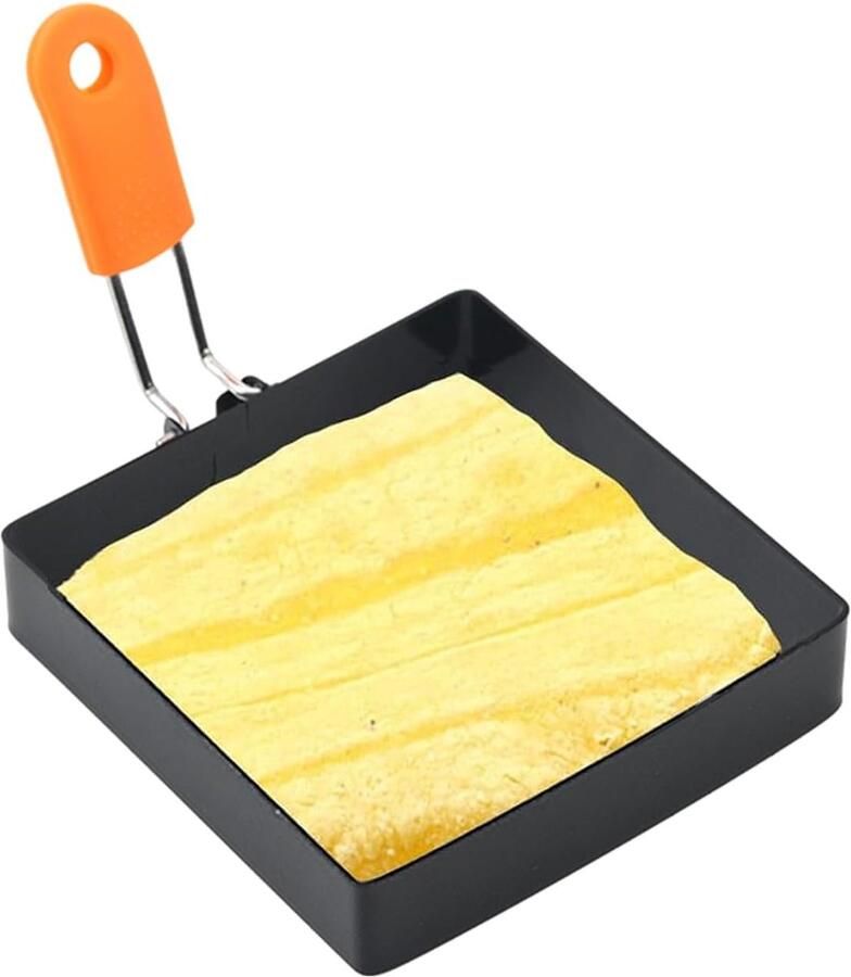 Vierkante eierringen Eiervorm set Ontbijt maken Inklapbare handgreep 10 cm Zwart