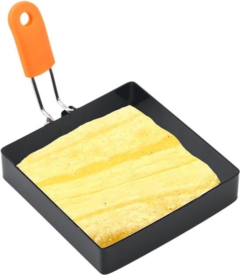 Vierkante eierringen Eiervorm set Ontbijt maken Inklapbare handgreep 10 cm Zwart