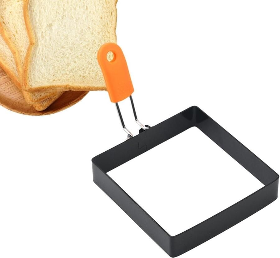 Vierkante Eiervorm Ei Ring Ontbijt Maken Siliconen Handvat 10 CM Diameter Roestvrij Staal