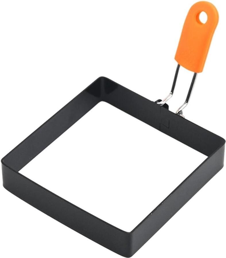 Vierkante eiervorm Eierring roestvrij staal Ontbijt maken Inklapbare siliconen handgreep 10 cm Zilver