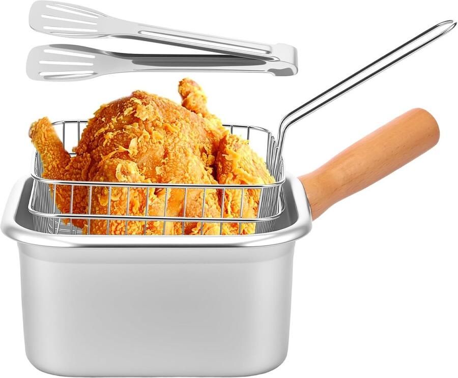 Vierkante Friteuse Frietpan Roestvrij Staal Snel Frituren Thuis Snelle Opwarming 36x21x12 cm Zilverkleurig