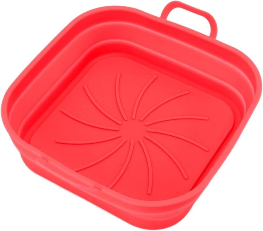 Vierkante Friteuse Liner Siliconen Mand Gemakkelijk Koken 3D Groef Ontwerp 20.5 cm Rood