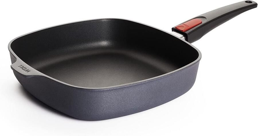 Vierkante gietijzeren pan 26 cm met afneembare steel