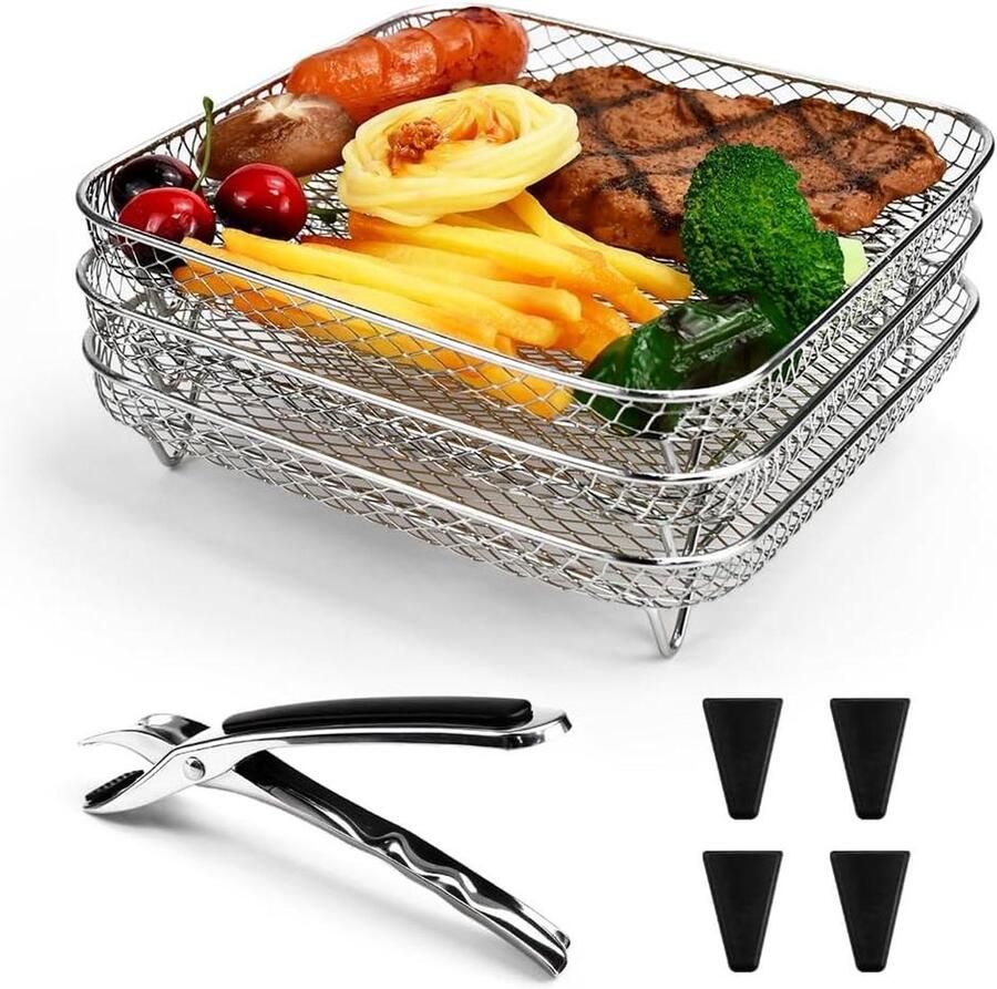 Vierkante Grill Drie Verdiepingen Buiten Koken Roestvrij Staal 21 cm Zilver
