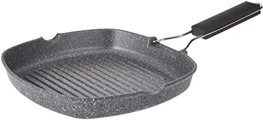 Vierkante Grill Met Inklapbaar Handvat Aluminium Grijs 24 x 24 cm