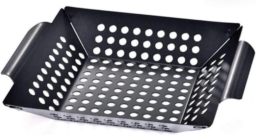 Vierkante grillmand BBQ mand Groenten grillen Anti-aanbak laag 20 x 20 cm Zwart