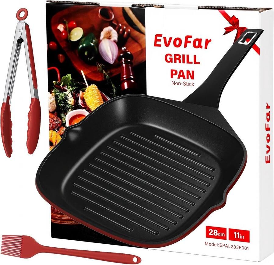 Vierkante Grillpan 28x28 cm met Anti-Aanbaklaag Geschikt voor Alle Warmtebronnen