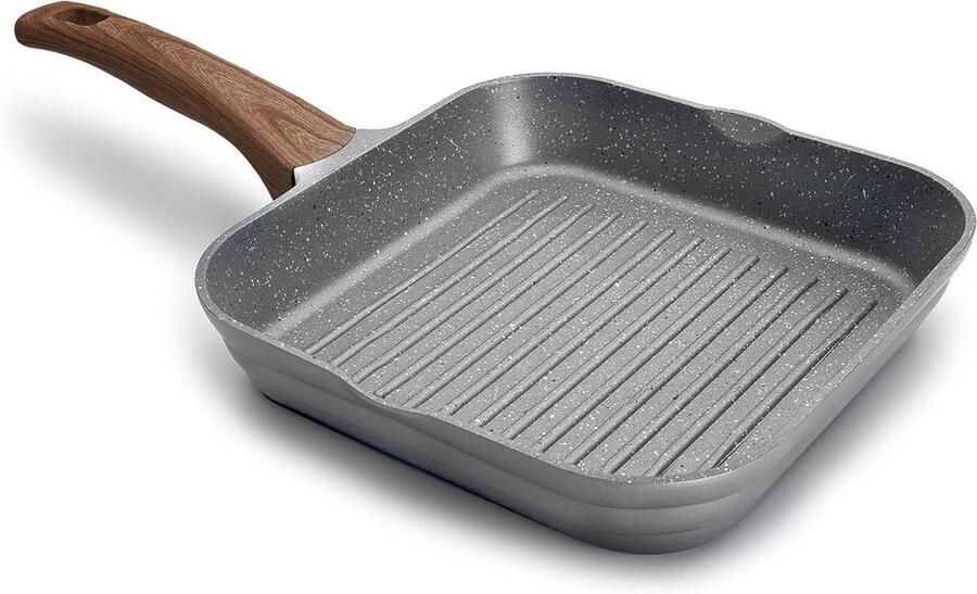 Vierkante Grillpan Aluminium Pan Gelijkmatig Koken Antiaanbaklaag 24 cm Zwart