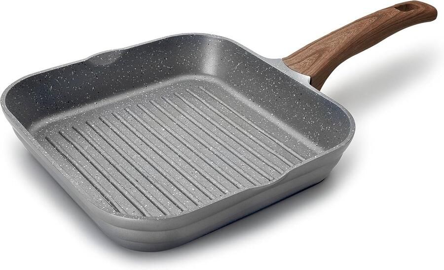 Vierkante Grillpan Gegoten Aluminium Gelijkmatig Koken Quantanium Antiaanbaklaag 24 cm Zwart