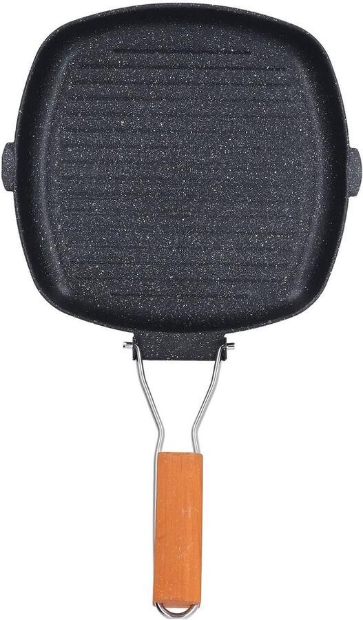 Vierkante Grillpan Geribbelde Koekenpan Buiten Koken Opvouwbaar Handvat 44 x 26.5 cm Zwart