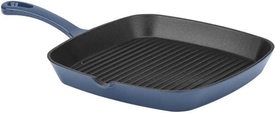 Vierkante Grillpan Gietijzeren Koekenpan Buiten Koken Gelijkmatige Warmteverdeling 2.25 Quarts Provencal Blue
