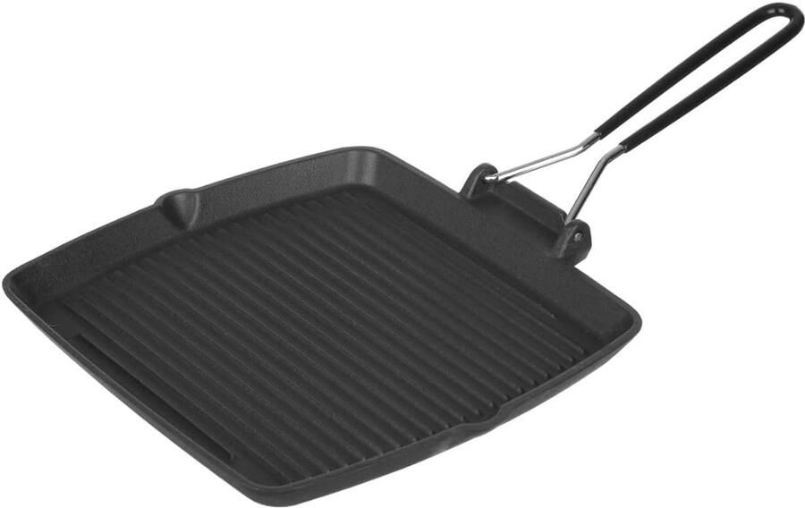 Vierkante Grillpan Gietijzeren Koekenpan Lekker Grillen Doorlopend Ribdesign 24x24 cm Zwart