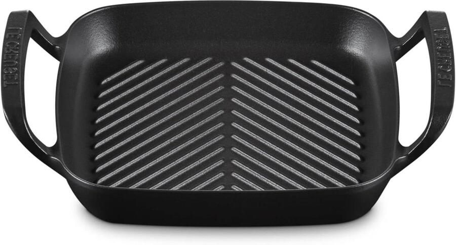 Vierkante Grillpan Gietijzeren Pan Buiten Koken Geëmailleerd Gietijzer 26 cm Matzwart