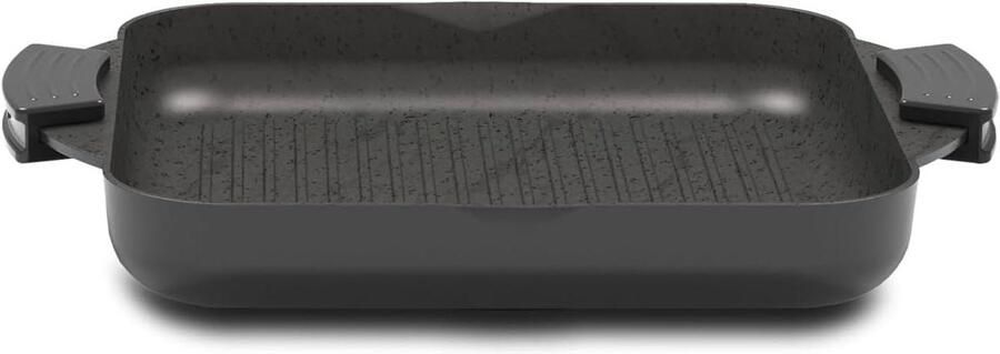 Vierkante Grillpan Grillplaat Koekenpan Gezond Grillen Gegoten Aluminium 28 x 28 cm Zwart