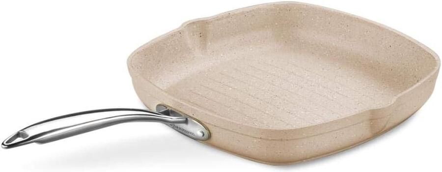 Vierkante Grillpan Grillplaat Koekenpan Gezond Grillen Krasbestendig Antiaanbak 28x28 cm Taupe