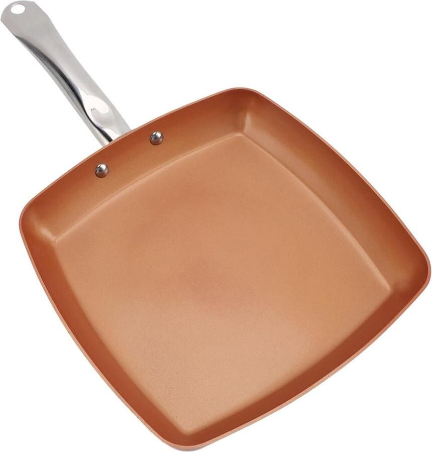 Vierkante Grillpan Koekenpan Binnen Koken Anti-aanbaklaag 24 Cm Koperkleurig