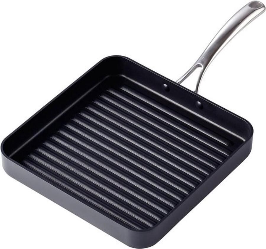 Vierkante Grillpan Koekenpan Grill Gegrild Eten Maken Hard Geanodiseerd Aluminium 28 cm Zwart