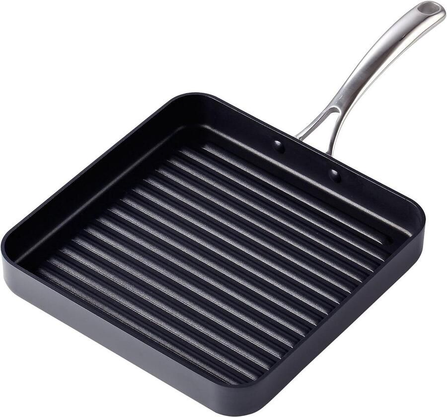 Vierkante Grillpan Koekenpan Grill Gegrild Eten Maken Hard Geanodiseerd Aluminium 28 cm Zwart