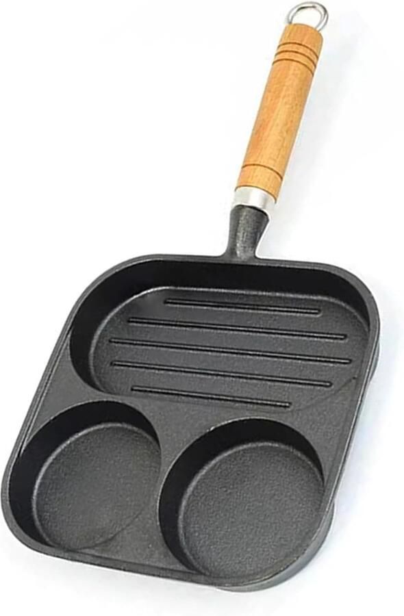Vierkante Grillpan Ontbijtkoekenpan Veelzijdig Koken 3 Sectie Indeling 24 x 21 cm Zwart