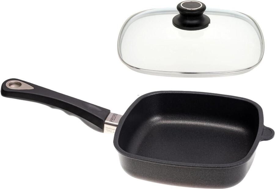 Vierkante Koekenpan met Deksel Koken op Inductie Handgegoten Aluminium 29 cm Zwart
