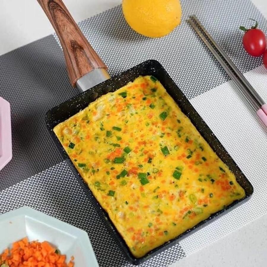 Vierkante Koekenpan Omelet Pan Ontbijt Bereiden Maifan Steen Coating 18.6 x 15.6 cm Zwart
