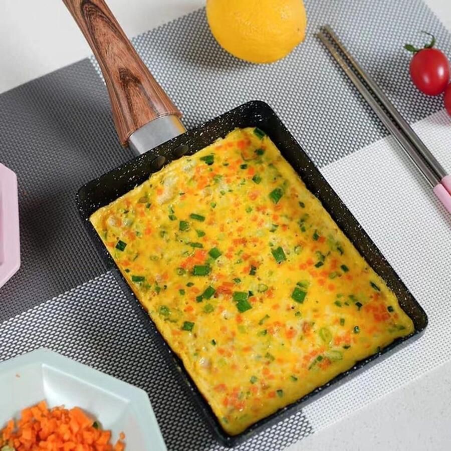 Vierkante Koekenpan Omelet Pan Ontbijt Bereiden Maifan Steen Coating 18.6 x 15.6 cm Zwart
