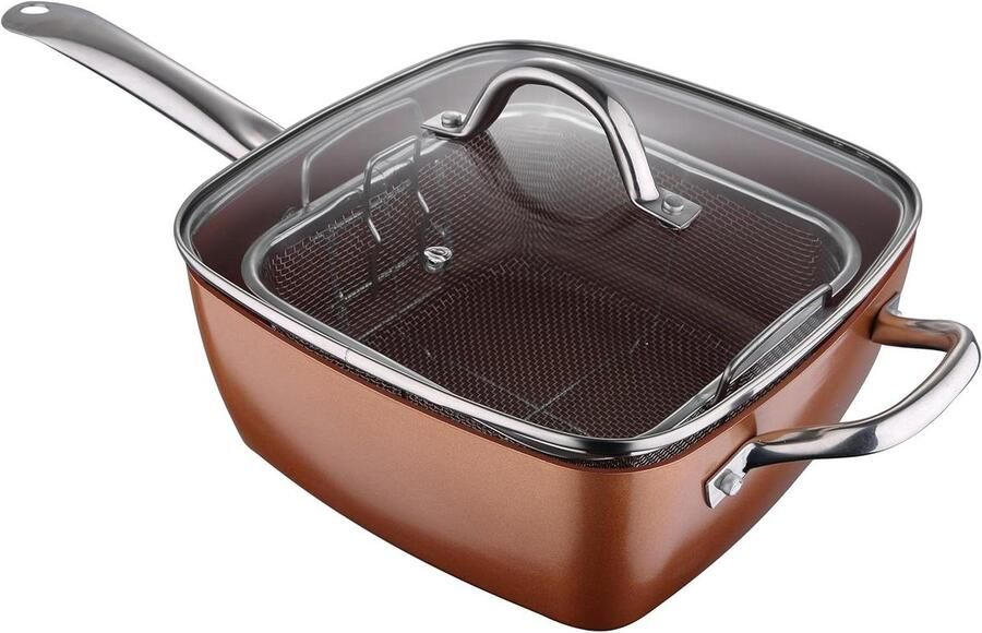 Vierkante Koekenpan Ovenpan Braadpan Veelzijdig Koken Geperst Aluminium 24x24x5 cm Koperkleurig